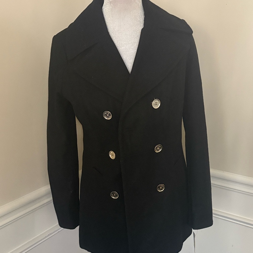 NEW Michael Kors Double-Breasted Black Peacoat